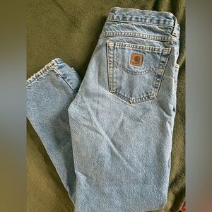 Carhartt Light Blue Washed Denim Jeans with Plaid Lining